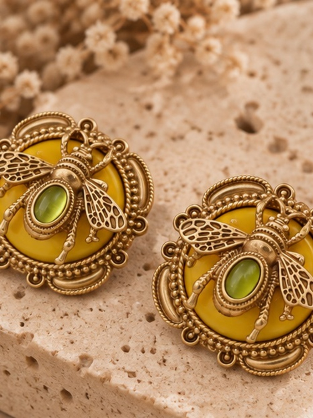 Vintage Inspired Gold Bee Statement Stud Earrings